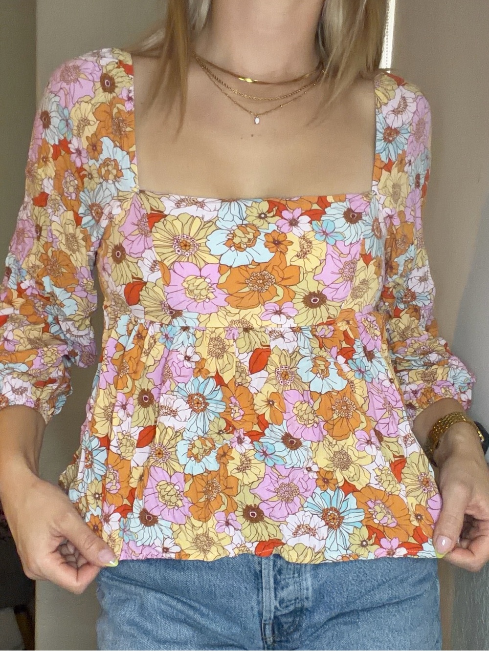 🌸LOWEST PRICE🌸Vibrant Floral Square Neck Blouse